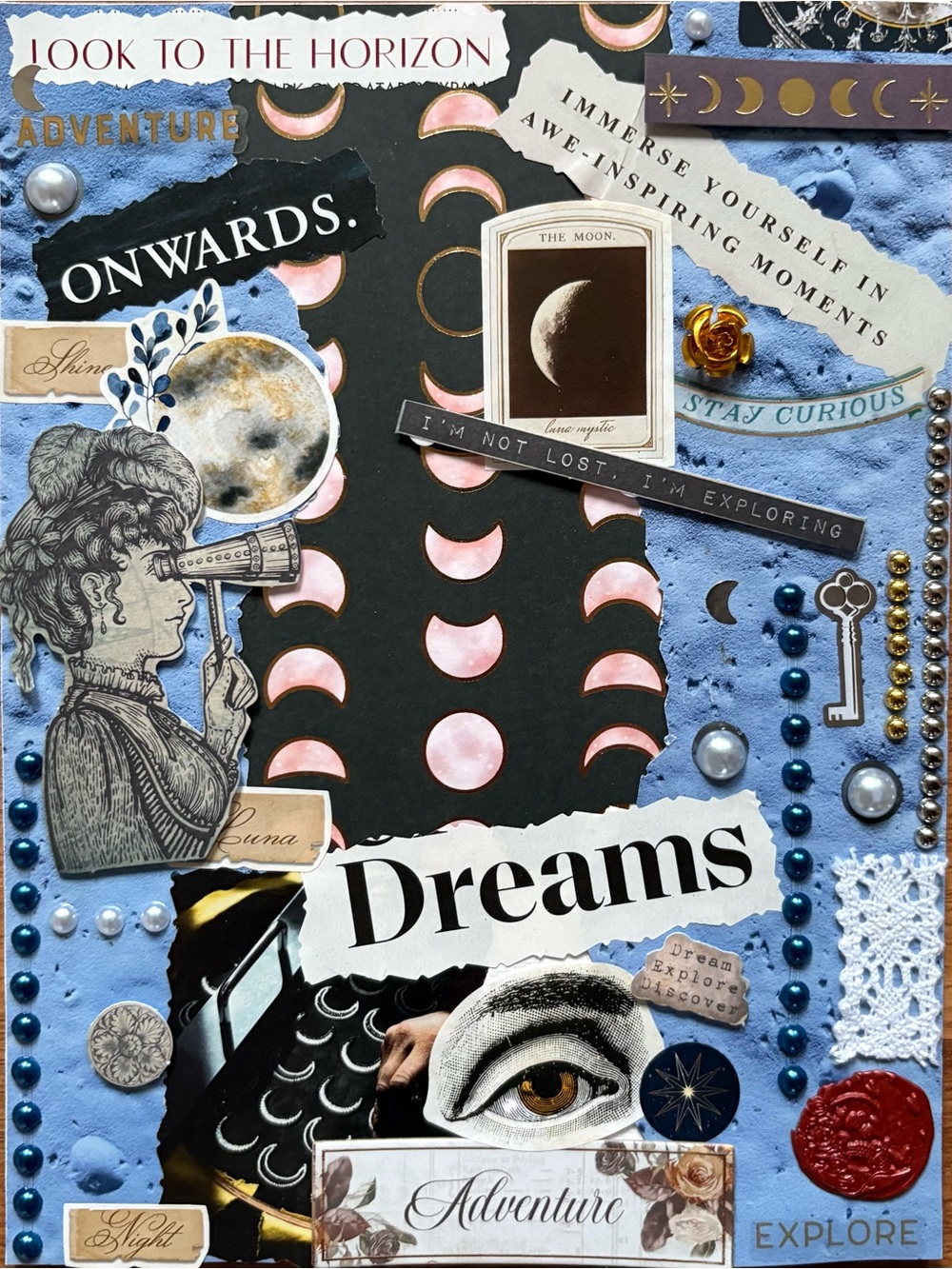 Artemis Inspired Collage Wall Art - Blue & Black Mixed Media